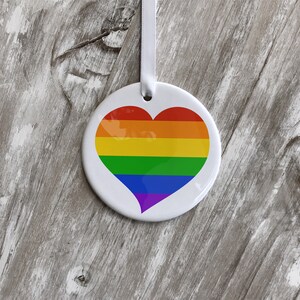 LGBTQ Rainbow Flag Ornament Personalized | Heart Pride Flag | Rainbow Heart | Rear View Mirror Ornament Decoration | Car Accessory