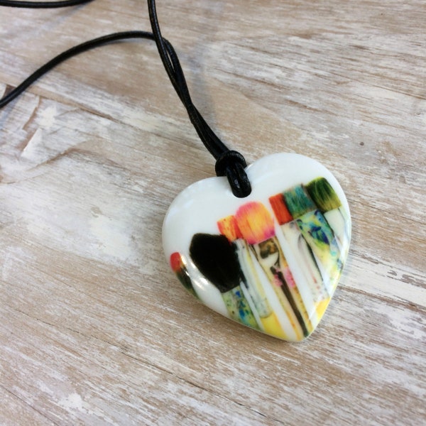 Artist Paint Brush Heart Pendant Necklace: Art Lover Gift