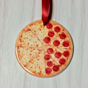 Pepperoni and Cheese Pizza Christmas Ornament | Custom Pizza Food Ornament | I Love Pizza Foodie Gift | Pizza Party Night Ornament