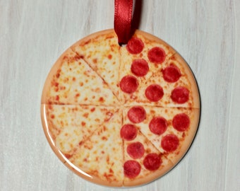 Pepperoni and Cheese Pizza Christmas Ornament | Custom Pizza Food Ornament | I Love Pizza Foodie Gift | Pizza Party Night Ornament
