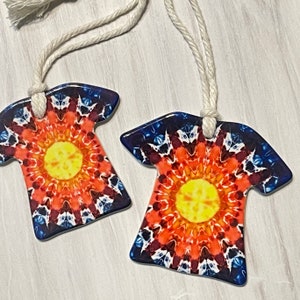Sun Tie dye Shirt Ornament | Colorful Tye Dye Ornament | Stocking Tags | Mens Socking Filler | Boho Themed Christmas | Family Gift Basket