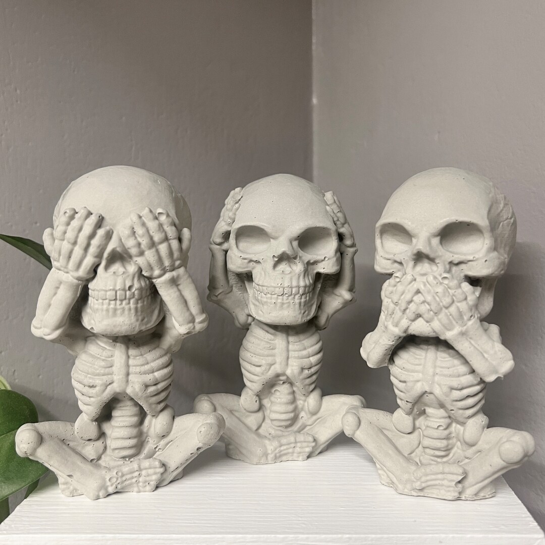 Human Skull Skeleton Statue | Concrete Skull | Hear No Evil