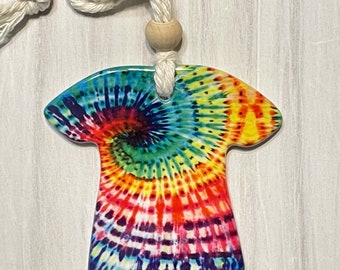 Tie Dye T-Shirt Hanging Car Charm | Cute Christmas Ornament Accessory | Teen Gift | Tye Dye Car Decor | Hippie Xmas Tree | Holiday Basket