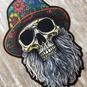 Large Skull Patch | Bearded Skull Patch | Denim Jacket Biker Back Patch