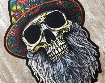 Large Skull Patch | Bearded Skull Patch | Denim Jacket Biker Back Patch