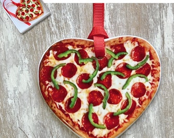 Pizza My Heart Pizza Ornament & Box Pizza Lover Gifts | Pepperoni Pizza Heart Valentines Pizza Ornaments Set, All You Need is Love and Pizza