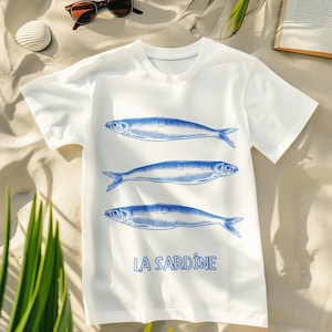 Sardine Shirt La Sardine Nautical Fishing Tee, Funny Fisherman Aesthetic Shirt, Coastal Ocean Graphic T-Shirt, Retro Fish Lover Gift