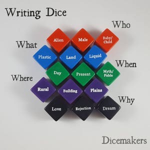 Writing Dice -  nanowrimo, Writing Prompts, Creative Writing, Screenplays, DnD, Character Development, Storytelling