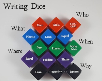 Writing Dice -  nanowrimo, Writing Prompts, Creative Writing, Screenplays, DnD, Character Development, Storytelling