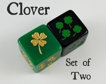 Clover Dice / Set of 2 / D6 - lucky dice, St. Patrick's Day