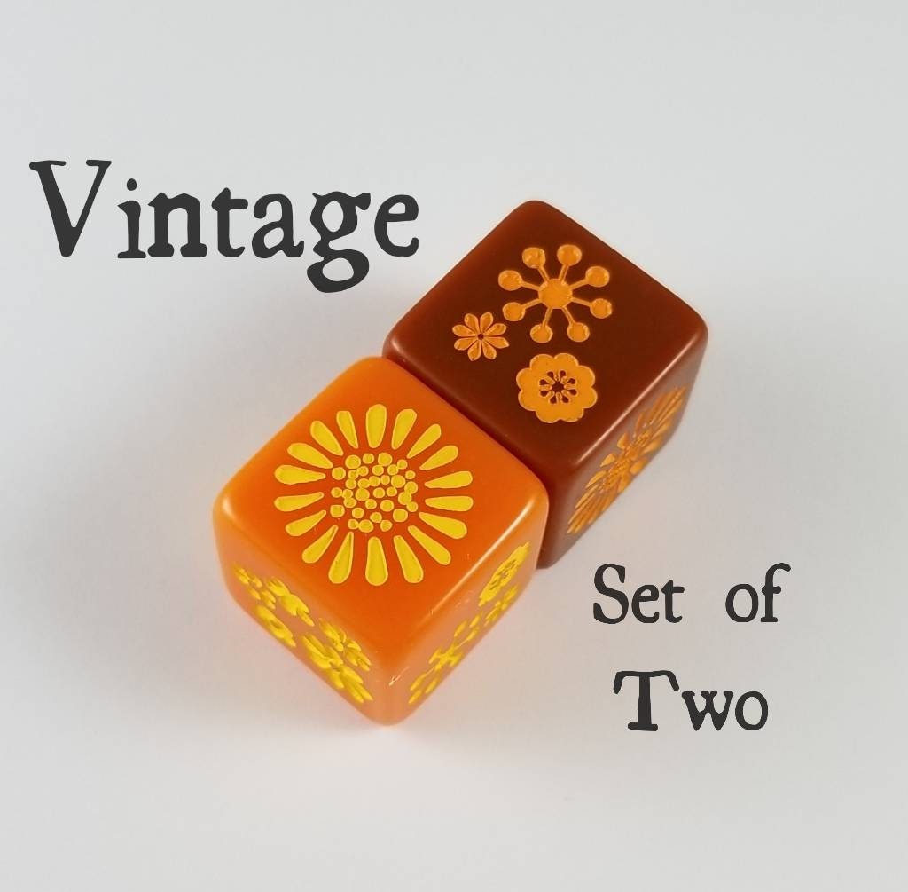 Vintage Dice / Set of 2 / D6 -  70&#39;s, hippy, flowers