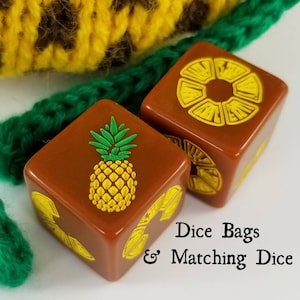 Dice Bags with Matching Dice - strawberry bag, pineapple bag, fruit dice