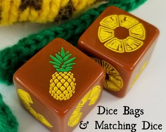 Dice Bags with Matching Dice - strawberry bag, pineapple bag, fruit dice