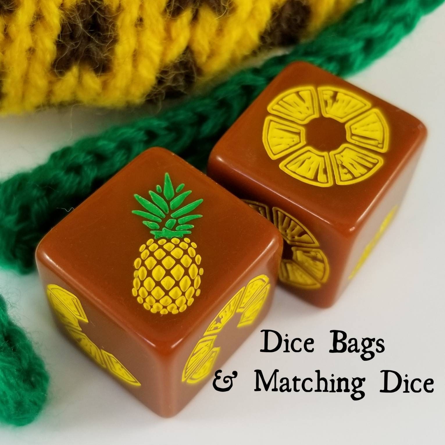 Dice Bags with Matching Dice - strawberry bag, pineapple bag, fruit dice