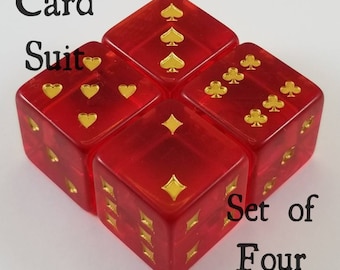 Card Suit Dice /Poker Dice/ Set of 4 / D6