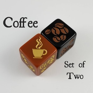 Coffee Dice / Set of 2 / D6 - Cup, Caffine, Coffee Bean
