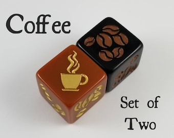 Coffee Dice / Set of 2 / D6 - Cup, Caffine, Coffee Bean