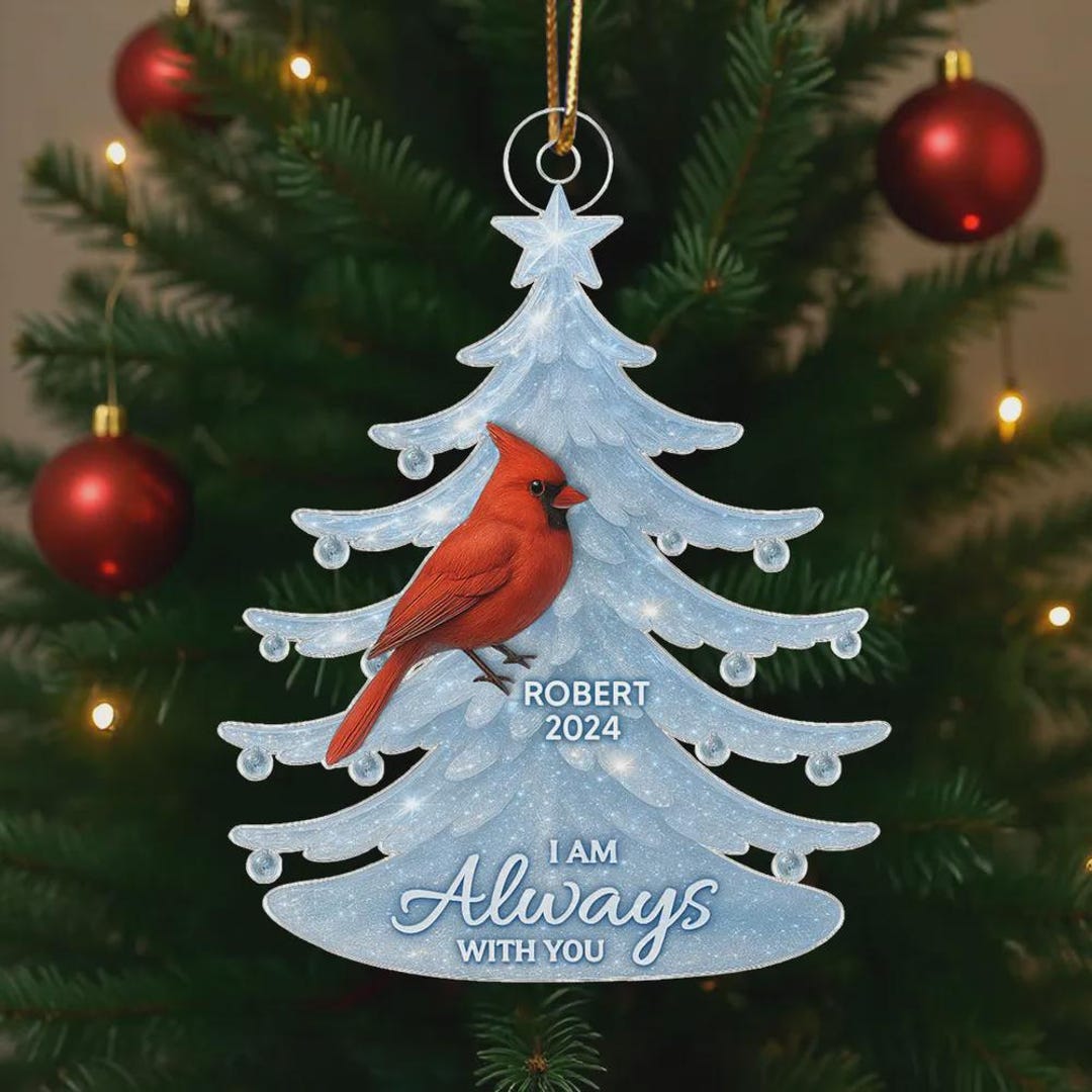 Crystal Christmas Tree Cardinals 2D Flat Ornament Personalized Acrylic ...