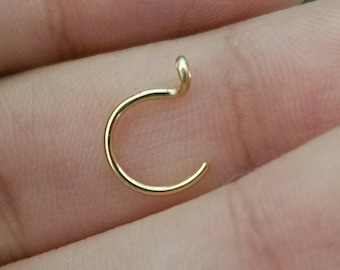 24g 22g 20g 18g 14k Solid Gold or Solid Rose Gold Thin Half Hoop Nose Ring 1/4" 9/32" 5/16" 11/32" 3/8" 7/16" 1/2"