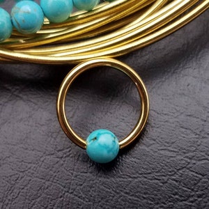 14k Gold filled Turquoise Captive Bead ring 18g 16g 14g 8mm 9mm 10mm 11mm 12mm 13mm 14mm for Nostril,Daith,Helix, Tragus,Septum, Navel