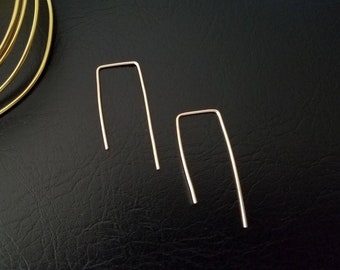 Minimalistic Geometric Rectangle Threader hoops in 14k Gold Filled, 14k Rose Gold Filled, or Sterling silver earrings in 20g 18g 16g