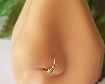 22g 20g 18g 16g 14k Solid Gold Seamless with 14k Gold Wire Wrapped Dainty Nose Ring 6mm 7mm 8mm 10mm 11mm 12mm Septum Nose Daith Cartilage