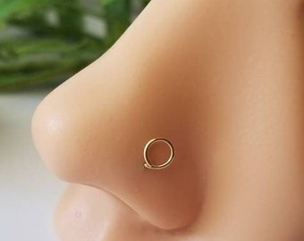 Minimalistischer Kreis-Nasenstecker 22g 20g 18g 14k Gold gefüllt, 14k Roségold, Sterling Silber oder Feinsilber Nasenschraube oder L-Biegung Körperschmuck