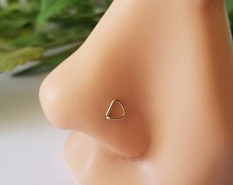 Minimalist Triangle Nose stud 22g 20g 14k Solid Gold, 14k Solid Rose gold, 14k Solid White Gold, Nose Screw or L bend Nostril Body jewelry