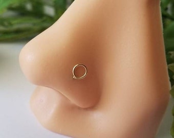 Minimalist Circle Nose stud 22g 20g 18g 14k Solid Gold, 14k Solid Rose gold, 14k Solid White Gold, Nose Screw or L bend Nostril Body jewelry