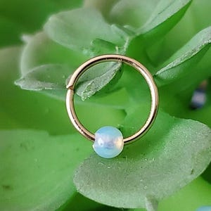 14k Solid Gold or 14k Solid Rose Gold  Opalite Seamless Hoop 24g 22g 20g 6mm 7mm 8mm 9mm 10mm 11mm 12mm 13mm 14mm Septum Tragus Conch Ear