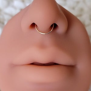 Septum D ring 14k Solid Gold 22g 20g Seamless 3/8&quot; Hoop septum ring body jewelry ear rook smiley helix nostril