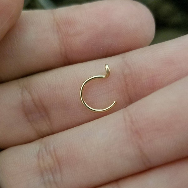 16g 18g 20g 22g 24g 14k Solid Gold or 14k Solid Rose Gold Half hoop Nose Ring 6mm 7mm 8mm 9mm 10mm 11mm 12mm Handmade Nostril Jewelry