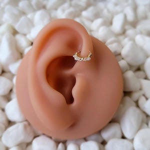Herkimer Quartz wire wrapped 14k Gold filled Seamless Forward Helix Cartilage Ring 22g 20g 18g 16g 6mm 7mm 8mm, nickel free body jewelry