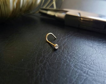 Delicate Gold 1.5mm CZ Nose Stud Nose Screw 20g (.8mm) Nose Ring 316lvm Steel Small Nose Stud
