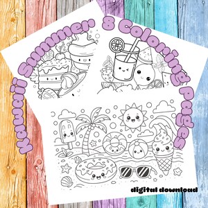 Kawaii Summer Coloring Pages – Cute Printable Coloring Book for Teens & Kids – 8 Fun Detailed Sheets – Digital Download