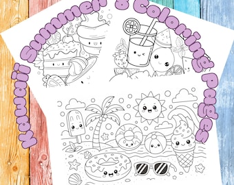 Kawaii Sommer Malseiten – Süßes druckbares Malbuch für Jugendliche & Kinder – 8 lustige detaillierte Seiten – digitaler Download