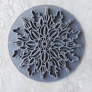 STL-bestand in 3D-print voor bladmandalastempel, onderzetter, textuurplaat, polymeerkleistempel