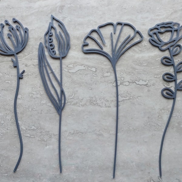 Set of 4, 3D Printable Flower Stems for Crafts, Polymer Clay, Pottery Stamps or Flower Display