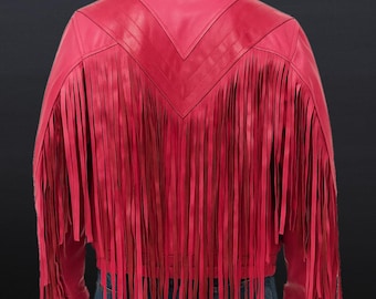 Pink Leather Fringe Jacket: Western Cowboy Style - Unisex Cosplay Costume