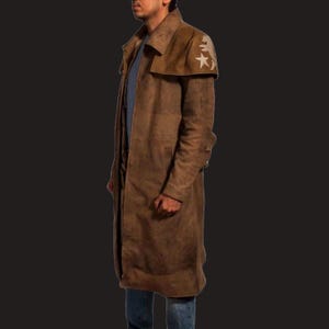 NCR Veteran Ranger Coat: Brown Suede Duster, Post-Apocalyptic Cosplay