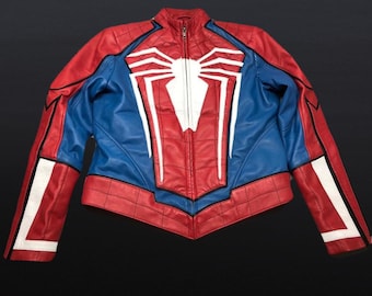 Spider-Man Inspired Leather Jacket: Red, Blue & White Cosplay Costume