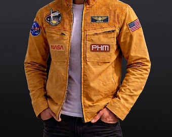 Chaqueta amarilla inspirada en el Proyecto Ryan Gosling, abrigo de pana de astronauta, cosplay de ciencia ficción de la NASA