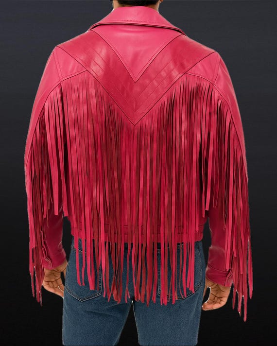 Pink Leather Fringe Jacket: Western Cowboy Style - Unisex Cosplay Costume