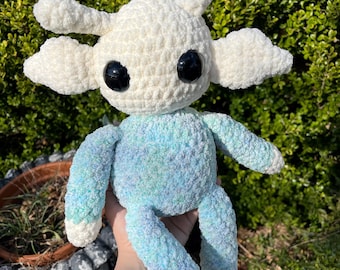 Handmade crochet white and blue Alien plush
