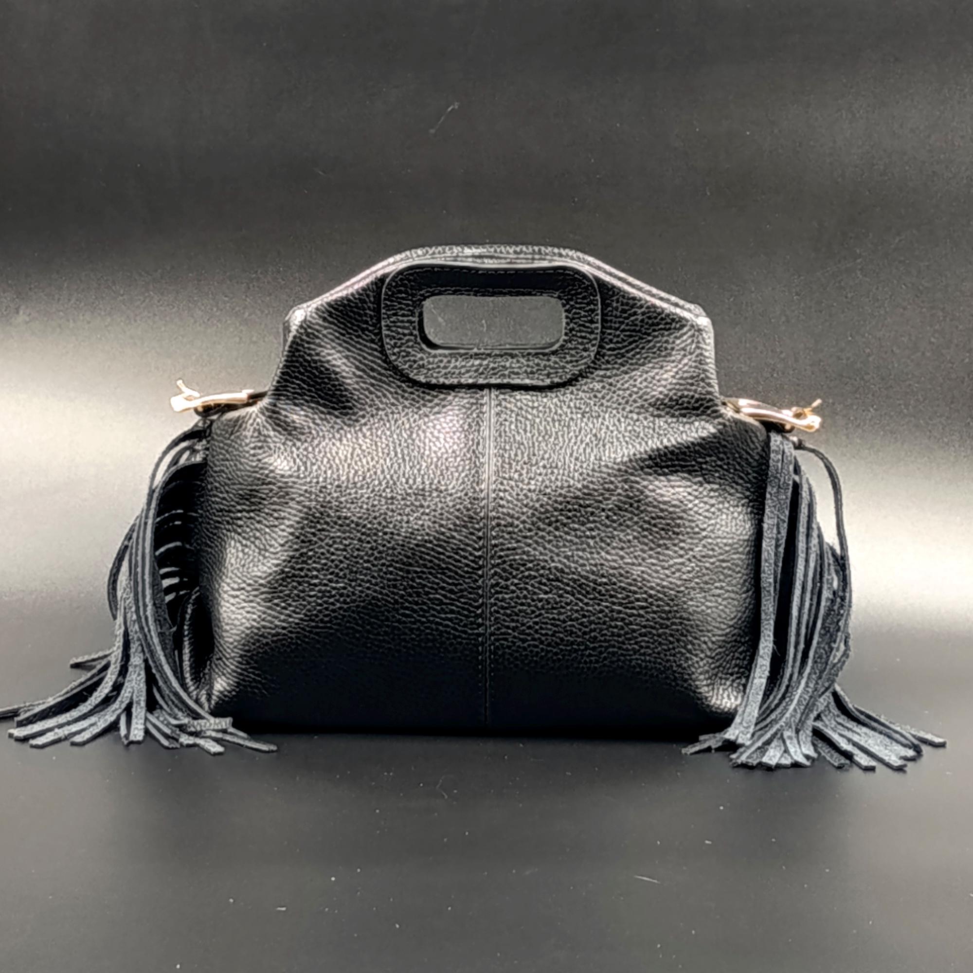Borsa a tracolla in pelle con frange Donna, Nero | TWINSET Milano
