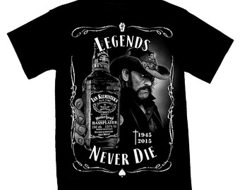 T-shirt noir homme unisexe - Lemmy - Legends Never Die - coton bio