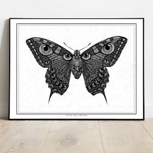 Dark Butterfly POSTER black and white by Will Argunas image 1