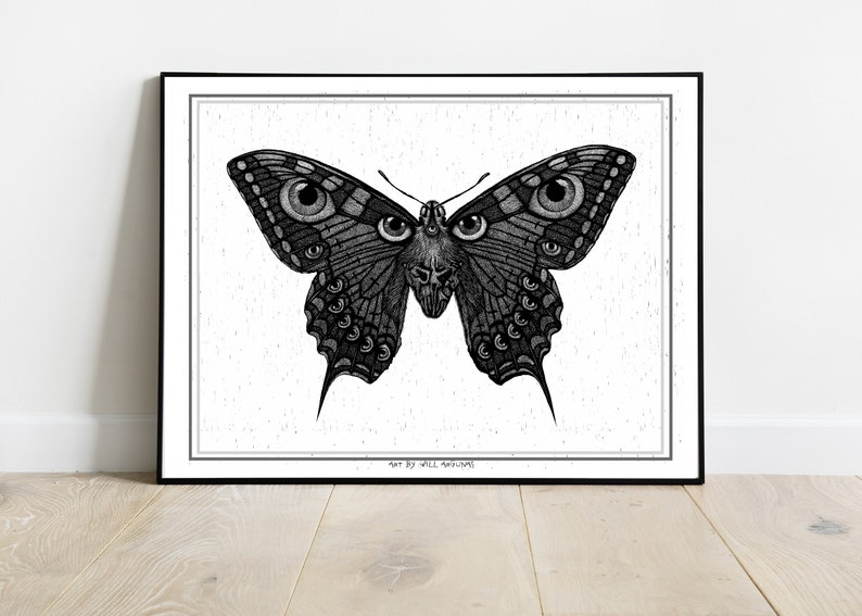 Dark Butterfly POSTER black and white by Will Argunas image 1