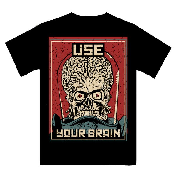 PRECOMMANDE Tshirt noir Unisexe Use your Brain - Coton Bio - Edition Limitée - par Will Argunas