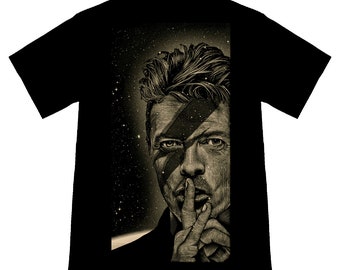 T-Shirt noir Unisexe I Space Oddity I Bowie I Coton Bio I Edition limitée I par Will Argunas Art